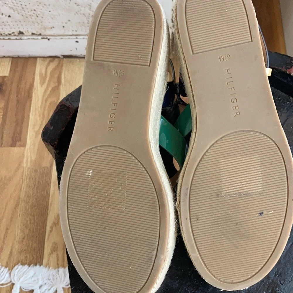 Tommy Hilfiger Marri Flatform espadrille navy, green and white strap sandal